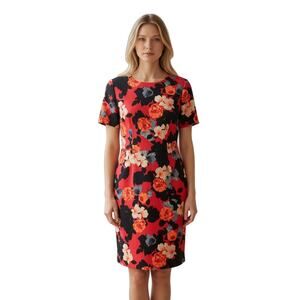 J.Crew Pink and Black Floral Print Short Sleeve Sheath Dress Size 6
